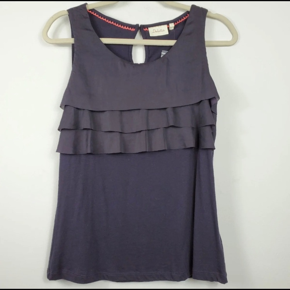Anthropologie Deletta Purple Ruffle Top
